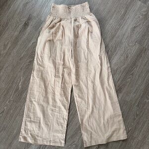 Tan linen blend beach pants wide leg sz S